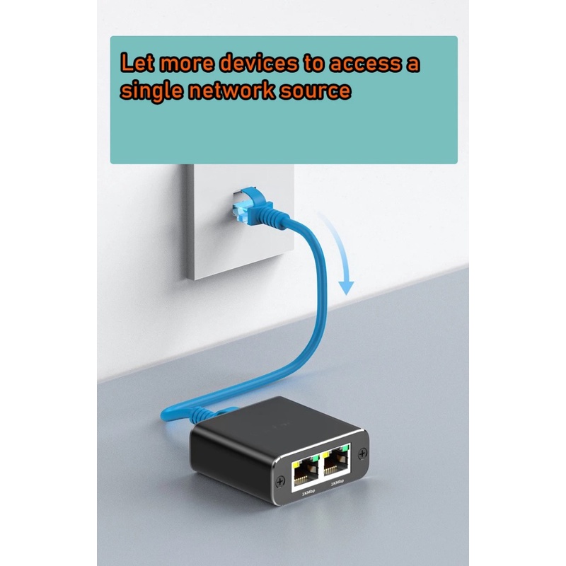 Gigabit ตัวแยกสายเครือข่ายอีเธอร์เน็ต LAN RJ45 เข้า 1 ออก 2 100 ม. 1000 ม. สําหรับแล็ปท็อป 2 ชิ้น