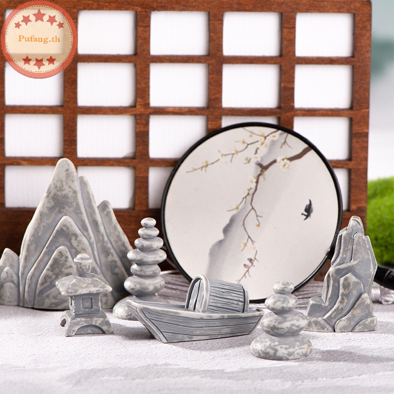 PUFANG Rockery Stone Tower House ตกแต่งบ้าน Miniature Fairy Garden เครื่องประดับอุปกรณ์ตกแต่งงานฝีมือ TH
