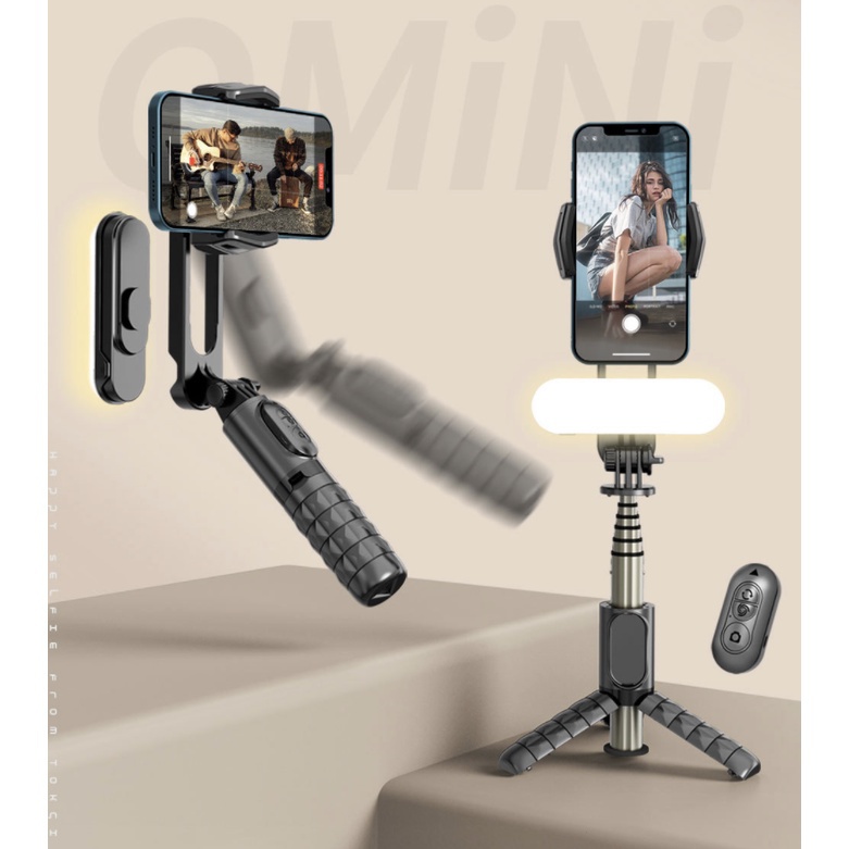 มินิมือถือGimbal Stabilizer Q09 ไร้สายบลูทูธSelfie Stickขาตั้งกล้องที่ถอดออกได้เติมแสง