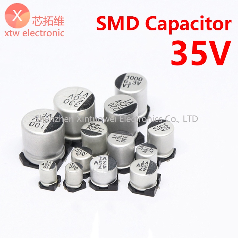 ตัวเก็บประจุอลูมิเนียมไฟฟ้า SMD 35V 10uF 100uF 22uF 220uF 33uF 330uF 47uF 470uF 68uF 680uF 5 ชิ้นต่อล็อต