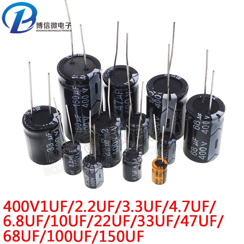 ตัวเก็บประจุอลูมิเนียมไฟฟ้า 400v 1UF 10UF 3.3 4.7 6.8 2.2 22 33 47 68 100UF
