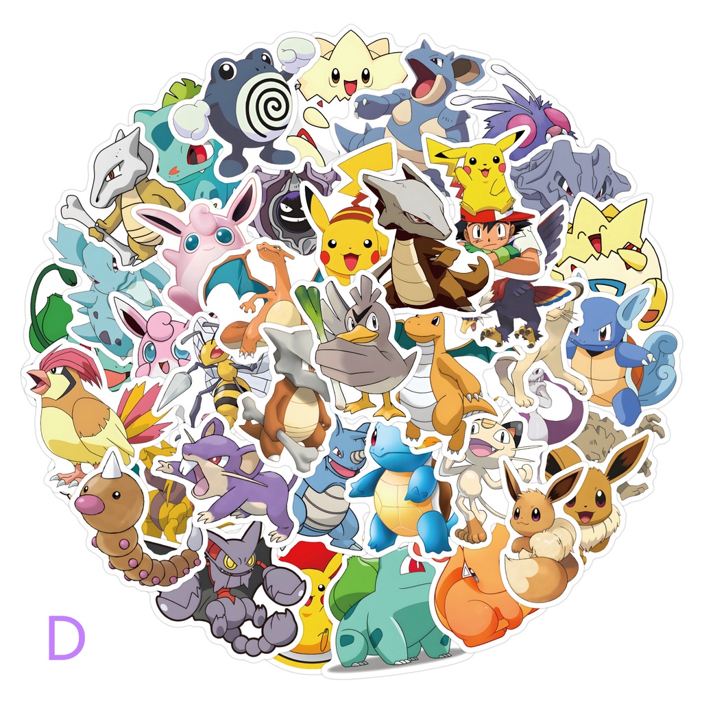 สติ๊กเกอร์ PVC กันน้ําลายการ์ตูนโปเกมอนคลาสสิก 50 ชิ้น (D)