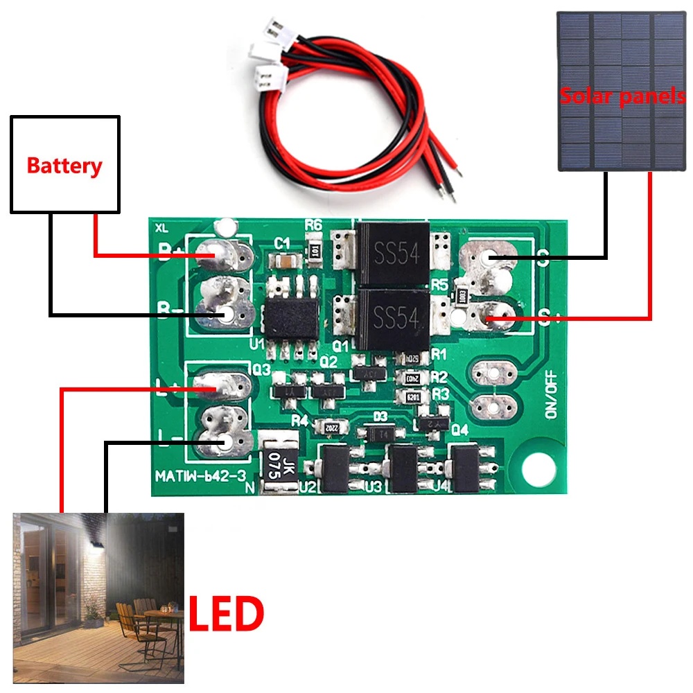 Voktta บอร์ดโมดูลรีเลย์ชาร์จแบตเตอรี่ LED พลังงานแสงอาทิตย์อัตโนมัติ พร้อมสายไฟ สําหรับสวน