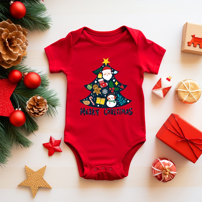 ชุดรอมเปอร์ บอดี้สูท ผ้าฝ้าย 100% พิมพ์ลาย Merry Christmas ของขวัญคริสต์มาส สําหรับทารกแรกเกิด ทุกเพศ