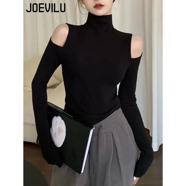 Turtleneck Off Shoulder Long Sleeve T-shirt Women's Thin Velvet Slim Bottom