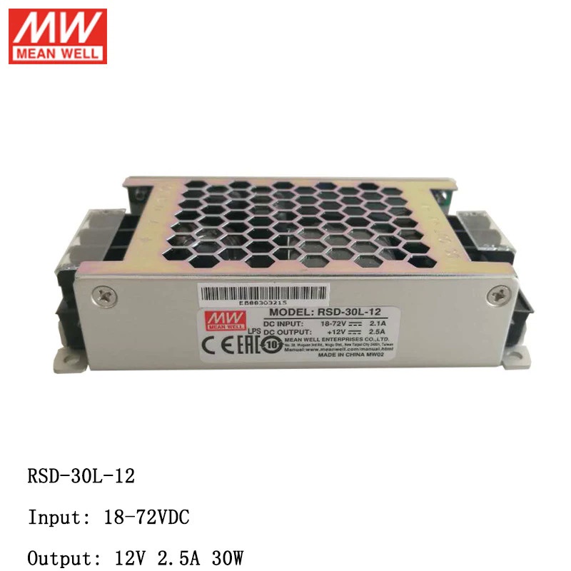 Mean WELL RSD-30L-12 18 ~ 72V DC ถึง 12V DC 2.5A 30W รถไฟที่เชื่อถือได้ DC-DC Converter Switching Po