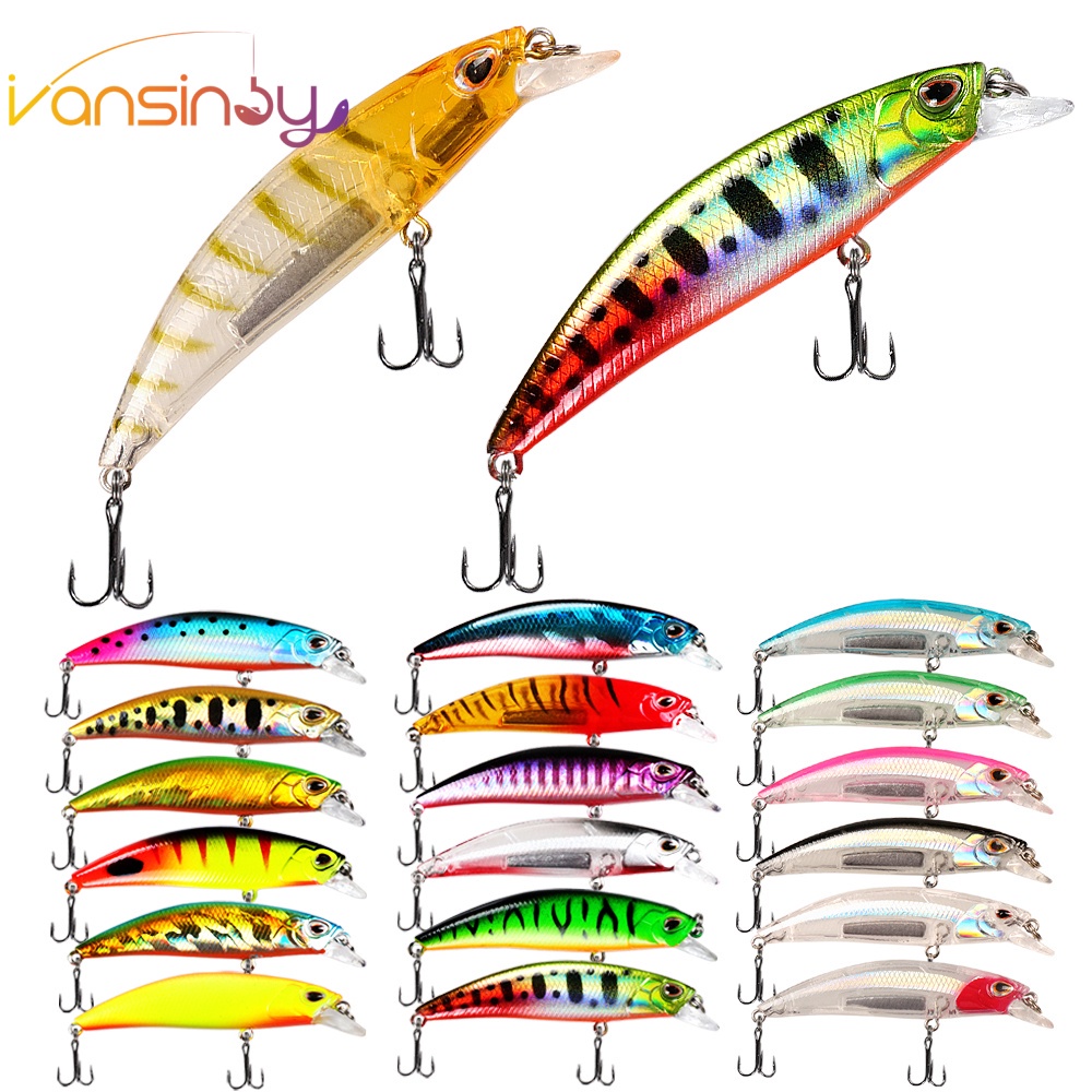 เหยื่อตกปลาพลาสติก 3D 19 สี 6.5 ซม. 7 กรัม พร้อมตะขอ 2 ชิ้น