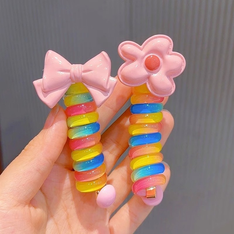พร้อมส่งยางรัดผมแบบถักที่มีสีสันโบว์ดอกไม้การ์ตูนน่ารักเกาหลีนิ่มความยืดหยุ่นสูงหางม้าห่วงผมของเด็กผู้หญิง2023ใหม่COD