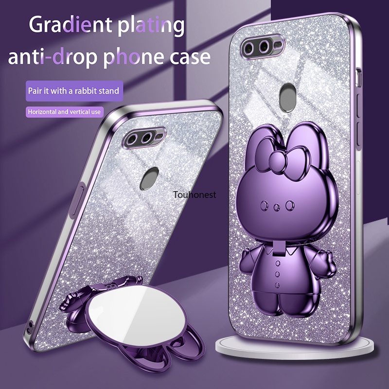 เคส For Oppo A5S เคส Oppo A9 2020 เคส Oppo A7 Casing Oppo A12 Case Oppo A11K A1K Case Oppo A3S Case Oppo R15 Pro Case Oppo F5 Plus Case Oppo F7 A12E Case Bunny Vanity Mirror Bracket Cartoon Stand Rabbit Holder Phone Cassing Cases Case Soft Cover WT