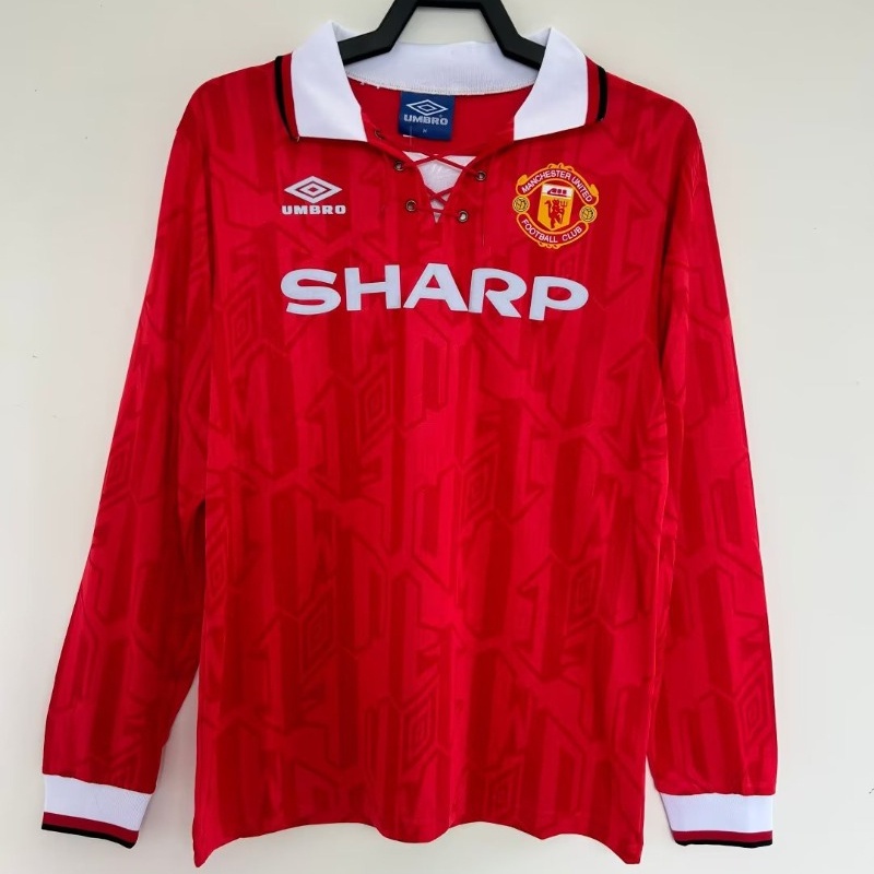 เสื้อกีฬาแขนยาว ลายทีมชาติฟุตบอล Manchester United 1992 94 ชุดเหย้า สไตล์วินเทจ แห้งเร็ว AAA สําหรับผู้ชาย S-XXL