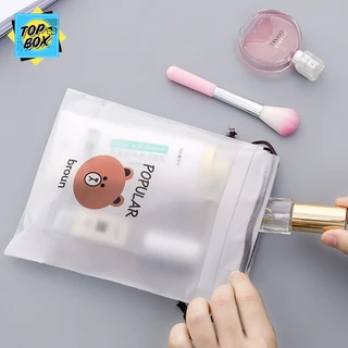 ถุงพลาสติกเก็บเครื่องสำอาง หูรูดใส่ของ ลายหมีบราวน์ (แพ็ค 10 ใบ) PVC