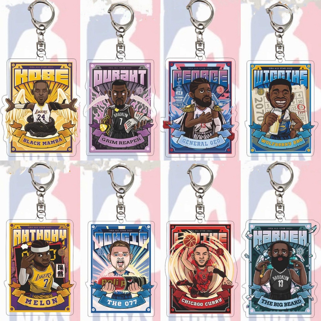 NBA พวงกุญแจอะคริลิคบาสเกตบอลใสพวงกุญแจแขวนพวงกุญแจ Curry Kyrie Irving James Kobe พวงกุญแจ SX
