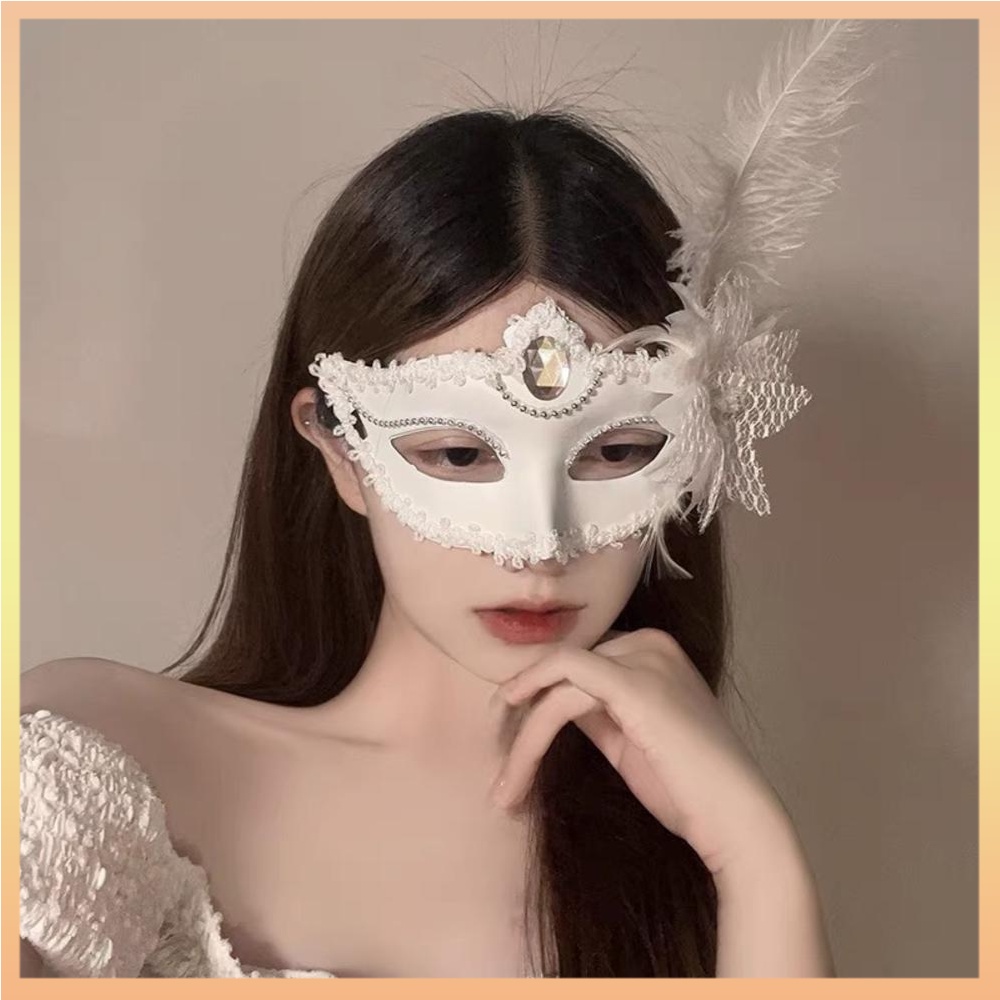 หน้ากากขนนก ประดับพลอยเทียม ลูกไม้ ดอกไม้ ครึ่งหน้า เซ็กซี่ ฮาโลวีน เทศกาลอีสเตอร์ คอสเพลย์ ปาร์ตี้ งานพรอม สีขาว สําหรับผู้หญิง