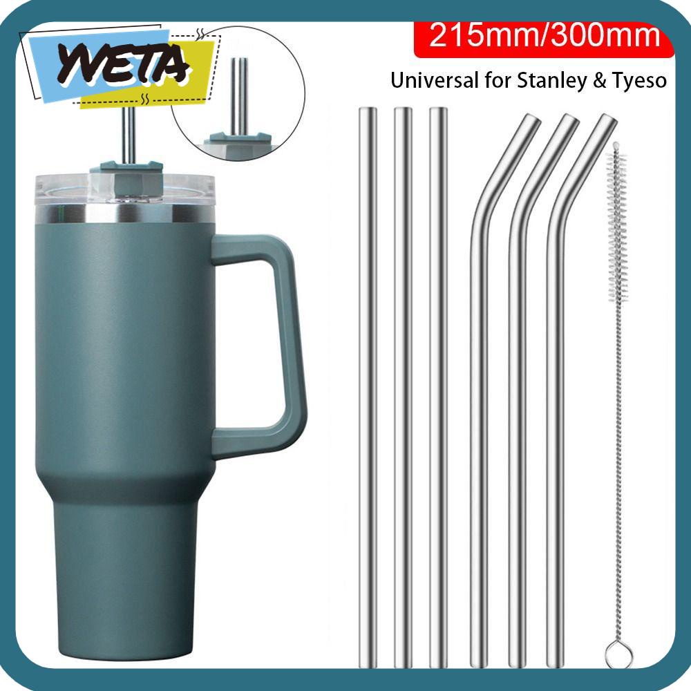 Yveta หลอดดูดน้ําสเตนเลส งอตรง ใช้ซ้ําได้ 6 มม. 8 มม. สีเงิน แบบเปลี่ยน สําหรับแก้ว Tyeso 30 ออนซ์ 40 ออนซ์ 1 ชิ้น
