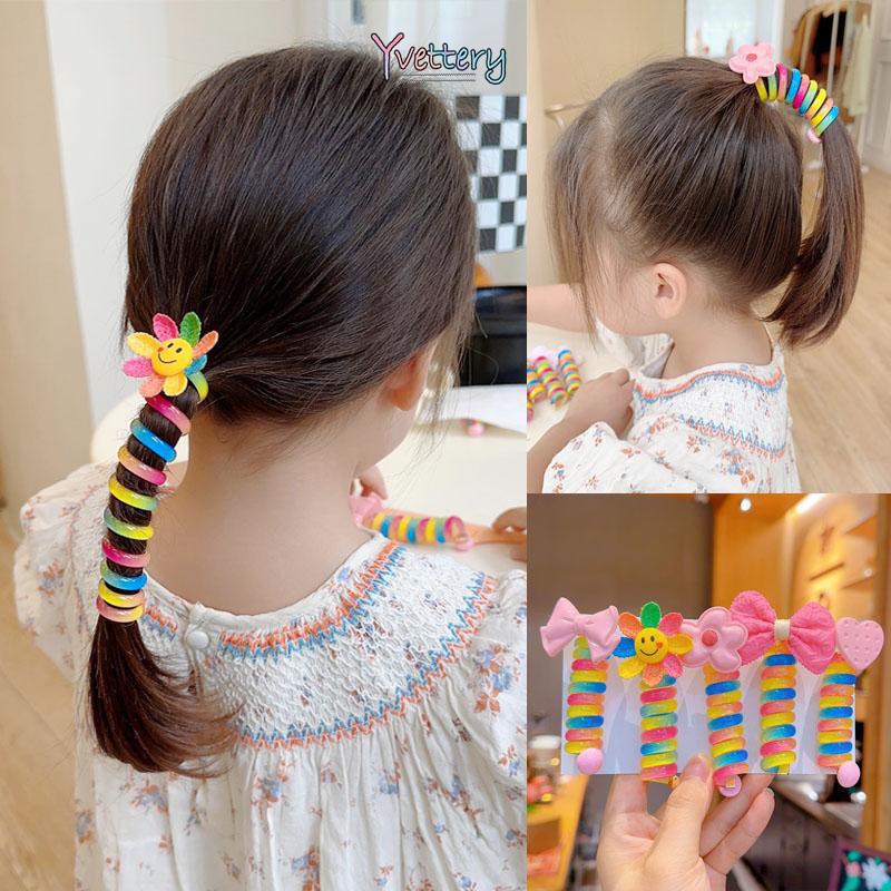 พร้อมส่งยางรัดผมแบบถักที่มีสีสันโบว์ดอกไม้การ์ตูนน่ารักเกาหลีนิ่มความยืดหยุ่นสูงหางม้าห่วงผมของเด็กผู้หญิง2023ใหม่COD