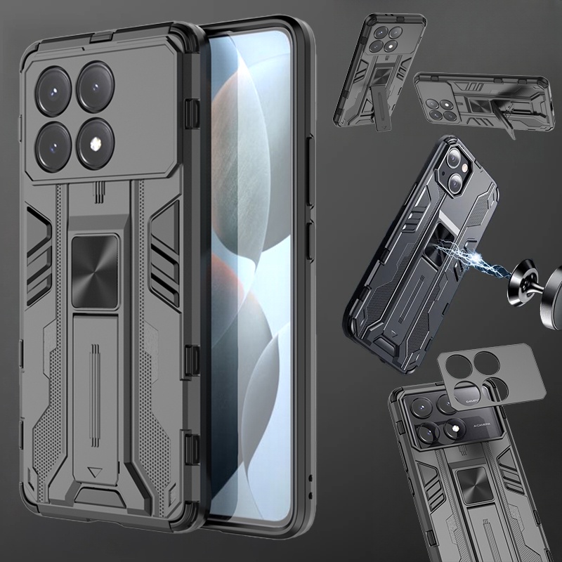 เคสโทรศัพท์มือถือ พลาสติกแข็ง TPU กันกระแทก พร้อมขาตั้งแม่เหล็ก สําหรับ Xiaomi Poco X6 Pro PocoX6 X6