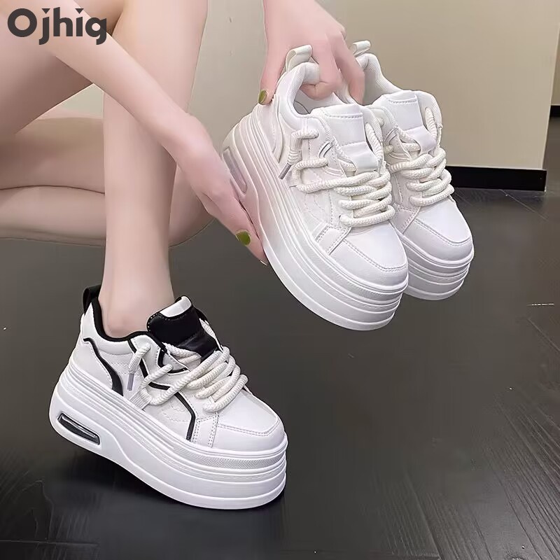 Ojhig รองเท้าแพลตฟอร์มลําลอง ส้นหนา เพิ่มความสูงด้านใน สําหรับผู้หญิง