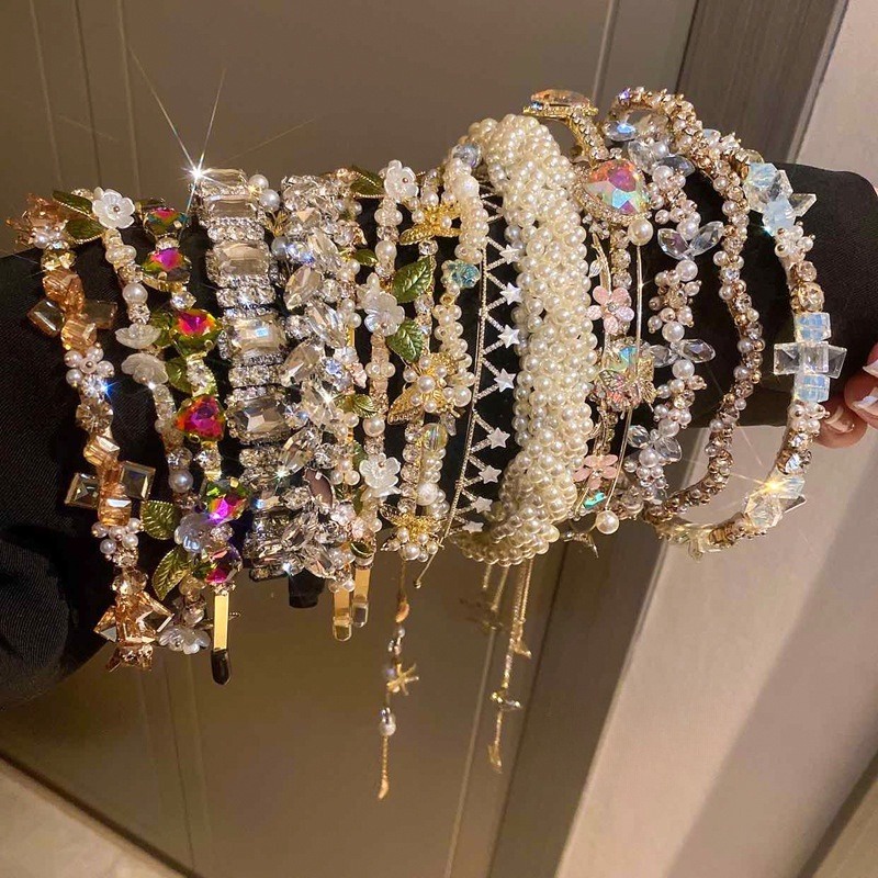 ที่คาดผมแฟชั่นเกาหลี ประดับเพชร มุก ผีเสื้อ พร้อมหัวกะโหลกสูง แรงดันสูง เครื่องประดับผม สําหรับผู้หญิง