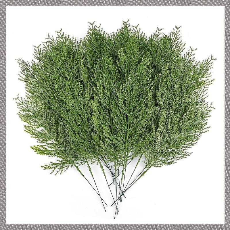 [MLO] 40 ชิ้นประดิษฐ์ Cedar Sprigs Faux Cedar สเปรย์สาขา Cedar Cypress Stems Pine Picks สีเขียว