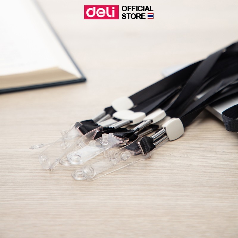 สายคล้องบัตรพนักงาน Deli รุ่น E5764 ความยาว47cm. สายคล้องสีดำ มีตัวล็อค (จำหน่าย 1 แพ็ค / 20 เส้น)