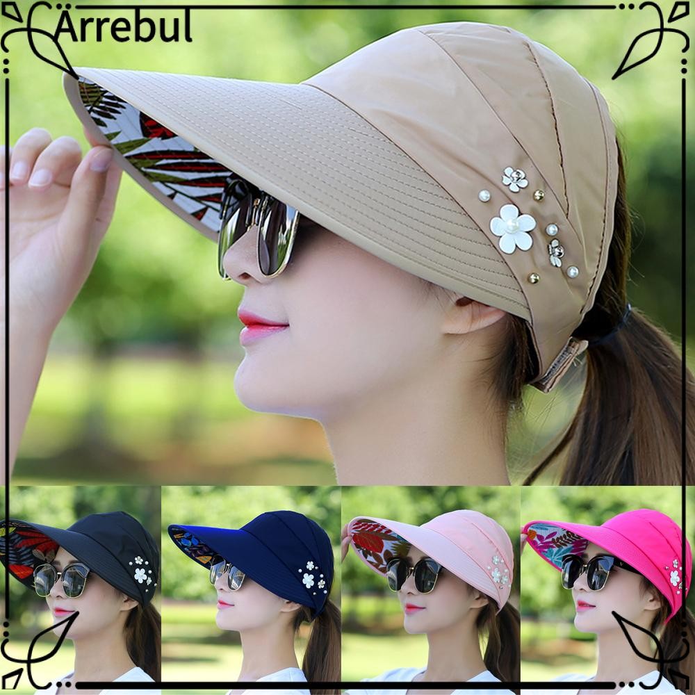 Arrebul หมวกกันแดดปีกกว้างฤดูร้อนผู้หญิงสุภาพสตรีหมวกบังแดดป้องกันรังสียูวี