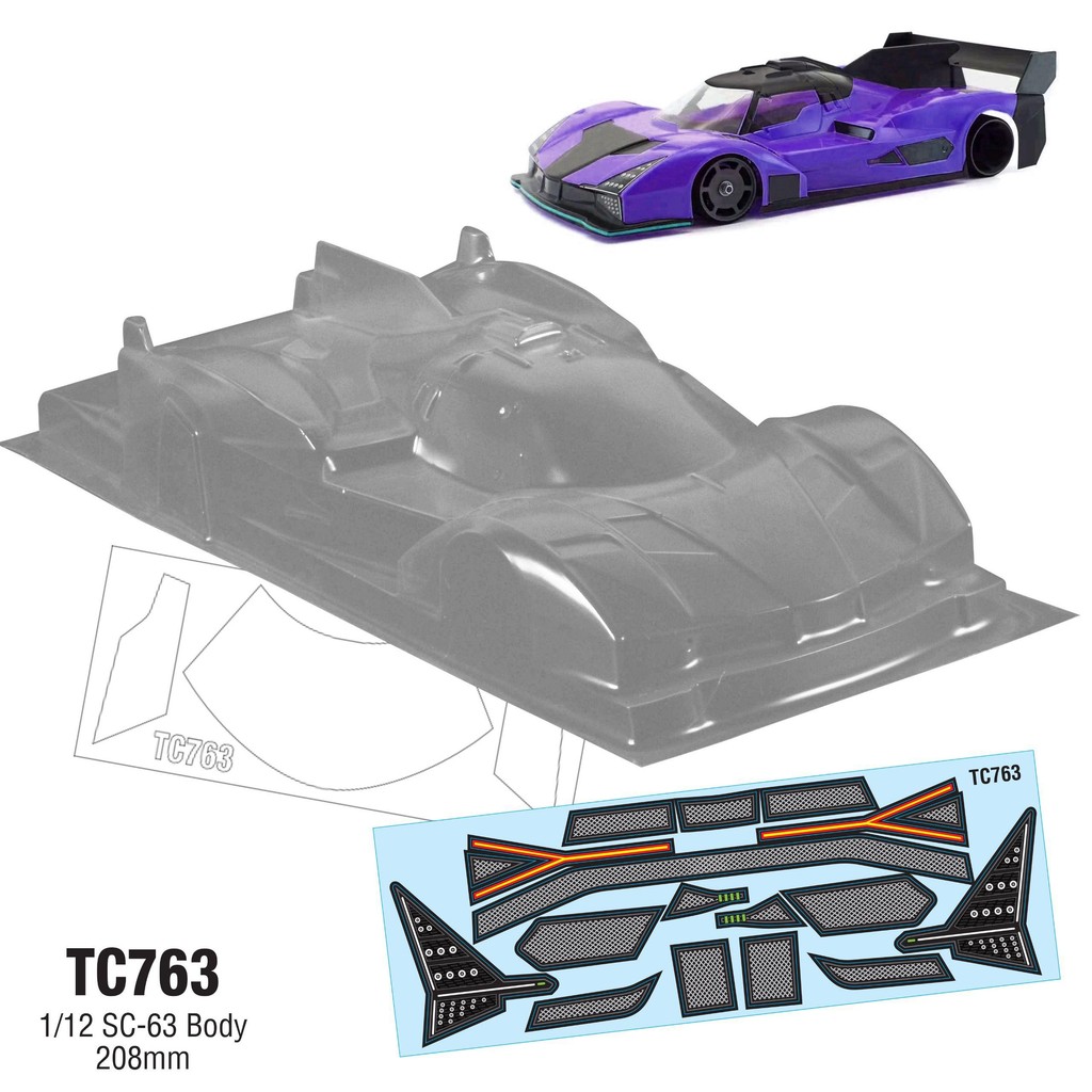 TC763 1/12 SC-63 Le-Mans Le Mans 12 เปลือกรถ, PC โปร่งใส, 208 มม., พร้อมปีกด้านหลัง