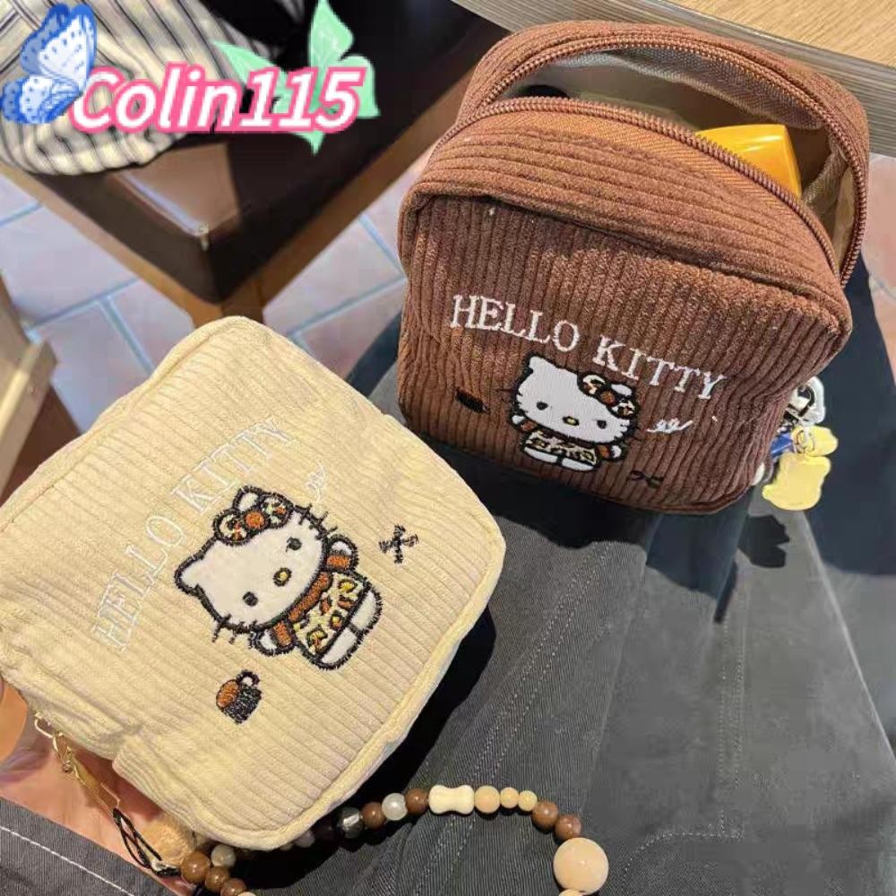 โคลินา115กระเป๋าเครื่องสําอาง,กระเป๋าถือ HelloKitty ปักลาย,ผ้าผ้าลูกฟูกย้อนยุคคุณภาพสูงแบบพกพากระเป๋าเก็บแต่งหน้า
