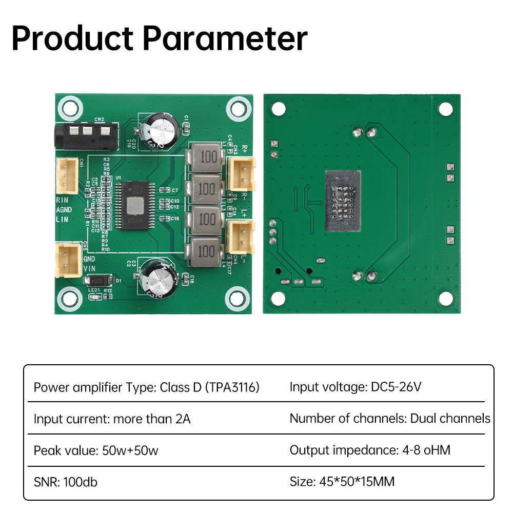 Tpa3116 DC5V-26V 50W + 50W 2.0 ช่องดิจิตอล Class-D สเตอริโอเครื่องขยายเสียง