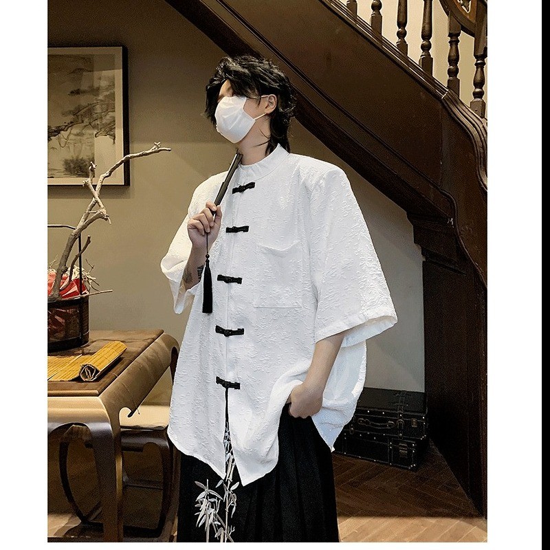 ฤดูร้อนหลวมแห่งชาติอินเทรนด์สบายๆใหม่สไตล์จีนปุ่มแผ่นดิสก์เสื้อ - รูปที่ 3