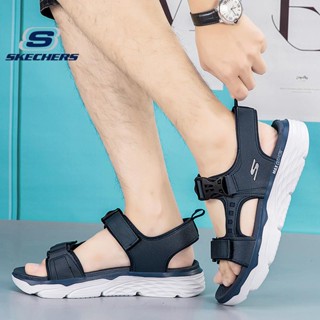 Skechers_ MAX CUSHION พร้อมส่ง รองเท้าแตะลําลอง พื้นหนา ทนต่อการเสียดสี เหมาะกับการเล่นกีฬา โยคะ สําหรับผู้ชาย