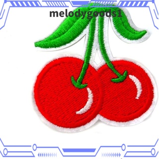 Melodygoods1 แผ่นแพทช์ โพลีเอสเตอร์ ปักลายเชอร์รี่น่ารัก สีแดง 2.44x2.32 นิ้ว 20 ชิ้น