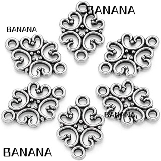 Banana1 จี้รูปดอกไม้ สีเงิน สไตล์โบราณ 20*13 มม. สําหรับทําเครื่องประดับ ต่างหู 100 ชิ้น