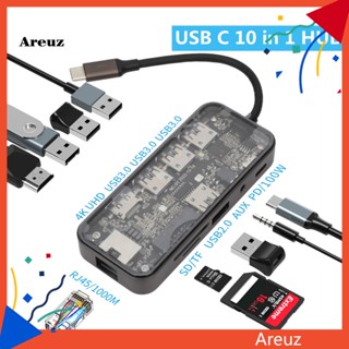 Are ฮับ Usb C พร้อมอินเตอร์เฟส Rj45 Usb C พร้อมอินเตอร์เฟซ 4k 30hz 10-in-1 Usb C Hub Ethernet 4k Hdmi Sd tf Card Reader Pd 100w Audio Rj45 Usb