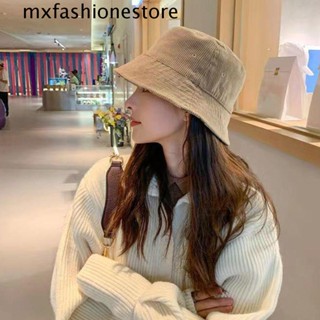 Mxfashione หมวกบักเก็ต ผ้าลูกฟูกนิ่ม สีพื้น สไตล์ญี่ปุ่น เรียบง่าย สําหรับผู้หญิง