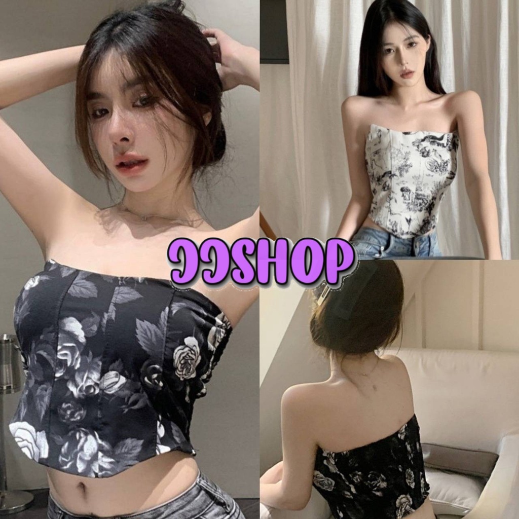 JJ Shop​ ​พร้อมส่ง เสื้อเกาะอก มีฟองน้ำ สม๊อคด้านหลัง ลายดอกไม้ "19143/FY191/FY2309" -C