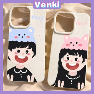 VENKI - เข้ากันได้สำหรับ เคสไอโฟน เคสไอโฟน11 เคส iphone 11 กรณีเป็นมิตรกับสิ่งแวดล้อมย่อยสลายได้สีขาวกรณีกันกระแทกป้องกันคู่เด็กสาวน่ารักหมวกเข้ากันได้กับ iPhone 15 14 PRO MAX 13 PRO MAX 12 PRO MAX XR XS 7 8