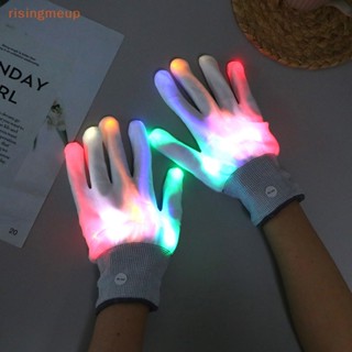 [risingmeup] ถุงมือเรืองแสง LED รูปหัวกะโหลก หลากสีสัน สําหรับตกแต่งปาร์ตี้ฮาโลวีน คริสต์มาส 1 ชิ้น