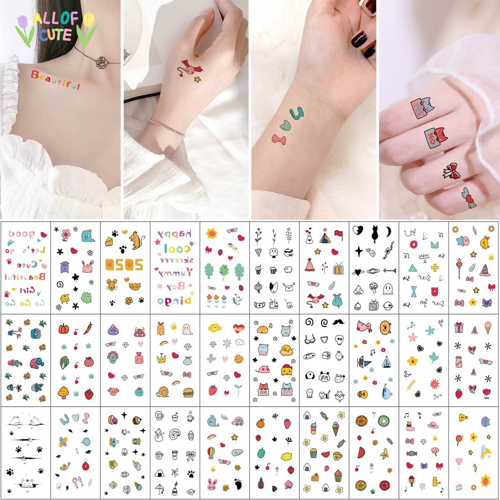 Tattoo Sticker แทททู ลายการ์ตูนลิขสิทธิ์ สไตล์เกาหลี ลายน่ารัก ไม่กันน้ำติดได้ 1-3 วัน