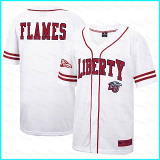 เสื้อคาร์ดิแกนเบสบอล พลัสไซซ์ พิมพ์ลายการ์ตูน Liberty Flames Jersey Button-Down