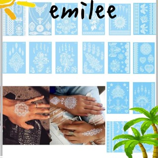 Emilee สติกเกอร์รอยสัก เฮนน่า ลูกไม้ กันน้ํา สีขาว ลายดอกไม้ สีดํา สําหรับงานแต่งงาน ปาร์ตี้