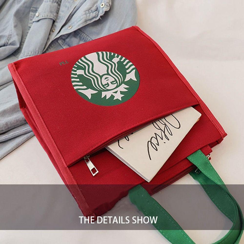 เจรีมี1 กระเป๋าผ้าใบสตาร์บัคส์,พิมพ์กาแฟกระเป๋าผ้าใบกระเป๋าถือ,กระเป๋ามัมมี่ลําลองสไตล์เกาหลีถุงอาหารกลางวันถังกระเป๋าเดินทา