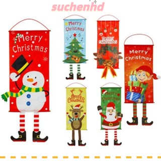 Suchenhd ธงแบนเนอร์ ลายการ์ตูนซานตาคลอส กวาง สโนว์แมน สร้างสรรค์ สําหรับแขวนตกแต่งต้นคริสต์มาส ประตู หน้าต่าง