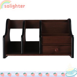 Solighter กล่องไม้ สีน้ําตาล ขนาดใหญ่ สําหรับจัดเก็บเครื่องใช้สํานักงาน