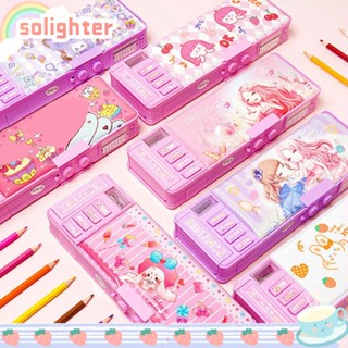 Solighter กล่องดินสอ พลาสติก สีชมพู อุปกรณ์การเรียน สร้างสรรค์ สําหรับนักเรียน