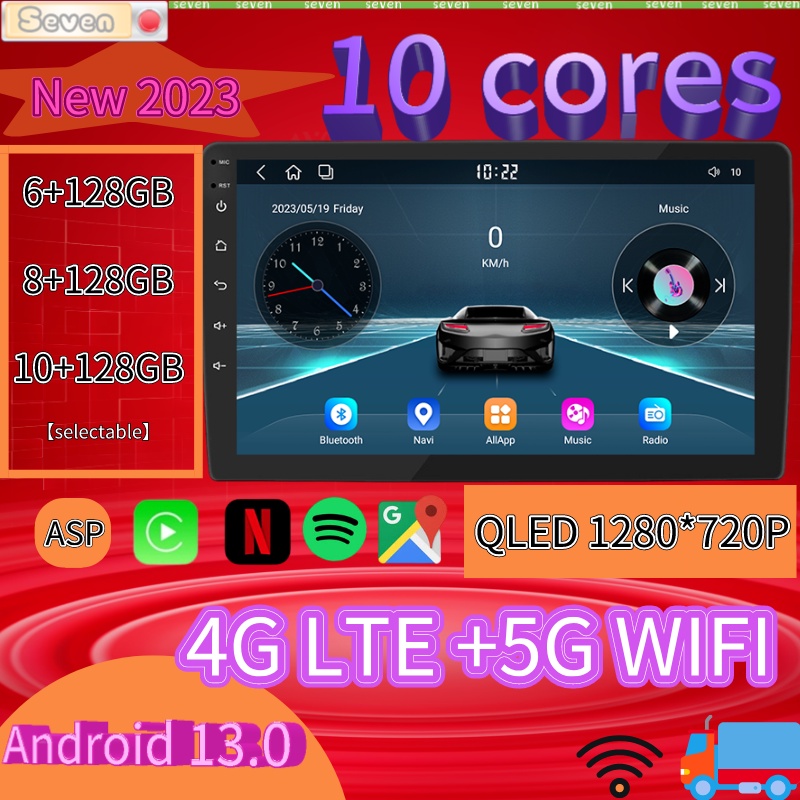 【QLED 10 core 】เครื่องเล่นมัลติมีเดีย วิดีโอ 9/10 นิ้ว Android 13.0 2DIN DVD วิทยุสเตอริโอ GPS 4GLTE 10+128GB สําหรับรถยนต์
