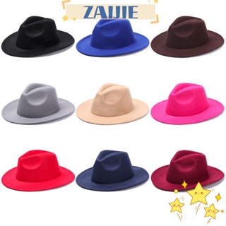 Zaijie24 Fedora หมวกผ้าขนสัตว์ สไตล์คาวบอย แฟชั่นฤดูใบไม้ร่วง ฤดูหนาว สําหรับผู้หญิง และผู้ชาย