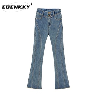 EOENKKY กางเกงขายาว กางเกงยีสน์ผู้หญิง ทรงหลวม ๆ ตรง Retro Hip Hop Pants 2023 NEW Style WNK23906GC 36Z230909