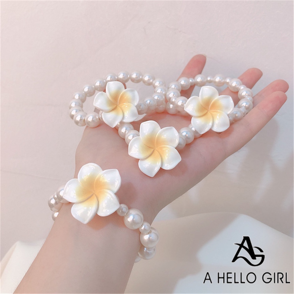 A HELLO GIRL ยางรัดผม รูปดอกไม้ ขนาดเล็ก ประดับไข่มุก สําหรับผู้หญิง