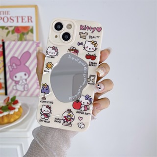 เคสโทรศัพท์มือถือ แบบนิ่ม ลายเฮลโลคิตตี้ มีกระจกแต่งหน้า สําหรับ iPhone 14 13 12 11 Pro MAX X XR XS MAX