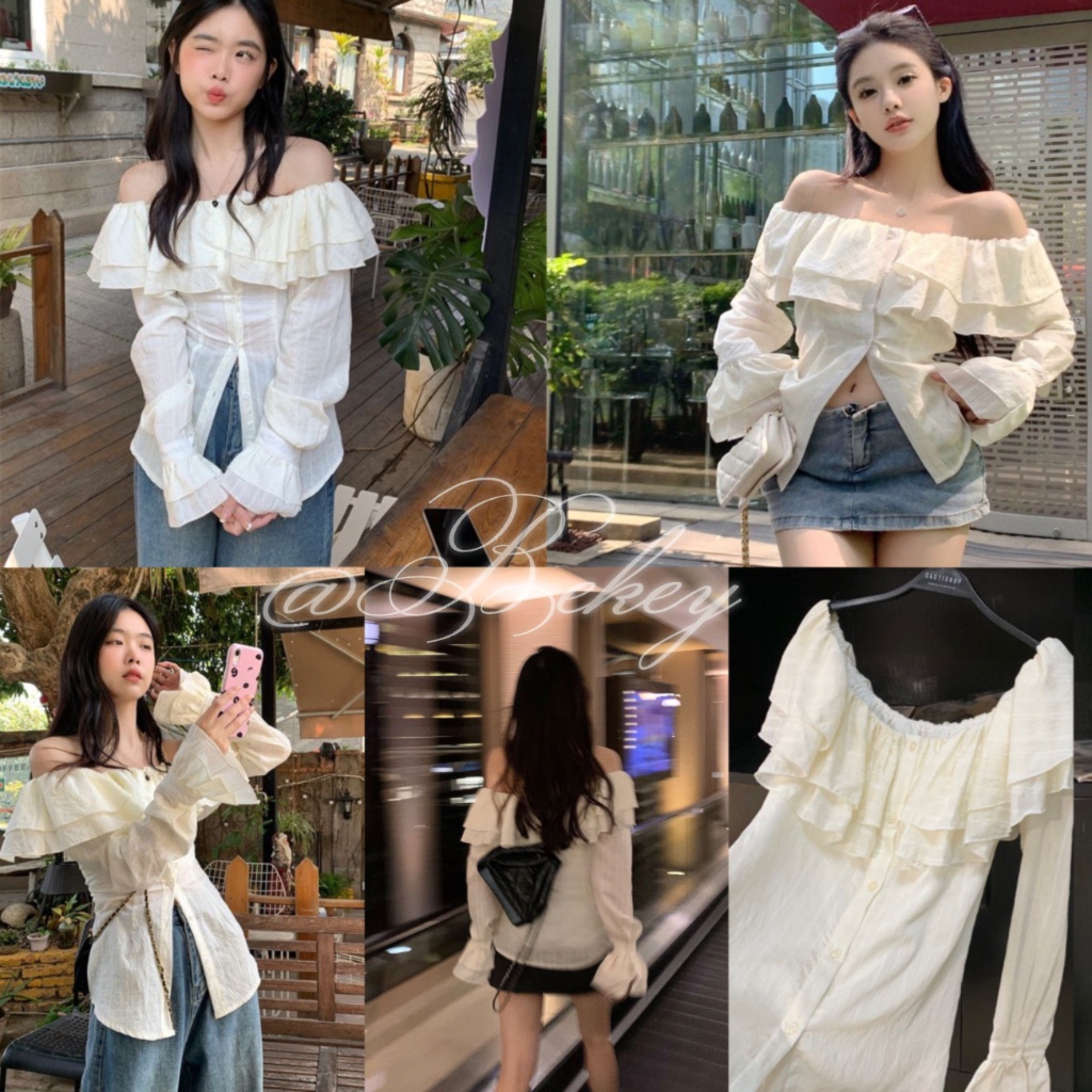 (จัดส่งจากประเทศไทย) แฟชั่นใหม่ เสื้อเชิ้ตแขนยาว ทรงสลิมฟิตเวอร์ชั่นเกาหลี เสื้อเปิดไหล่ผู้หญิง